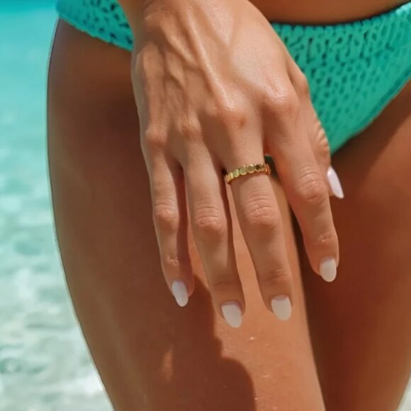 Ring Gold Dainty Ring Beaded Ring WATERPROOF Ring Perfect Stacking Ring - Picture 13 of 14